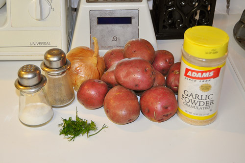 Ingredients for pan fried potatoes, missing from the picture is the coconut oil.